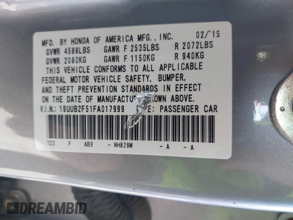 2015 Acura TLX V6 Tech with VIN 19UUB2F51FA017999, listed as a IAAI auction lot 41451757 with 123,619 mi miles. Bid and sale history available at carsss.com. Image 9.