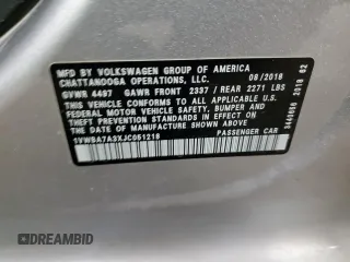 2018 Volkswagen Passat SE with VIN 1VWBA7A3XJC051218, listed as a Copart auction lot 42161495 with 86,219 mi miles and Salvage title. Bid and sale history available at DreamBid. Image 12.