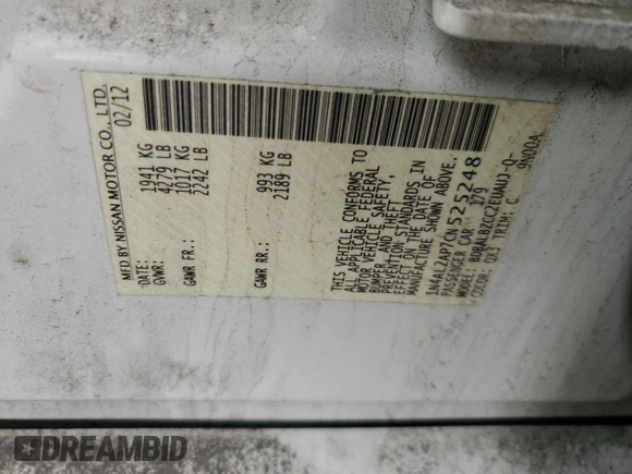 2012 Nissan Altima 2.5 S with VIN 1N4AL2AP7CN525248, listed as a Copart auction lot 51224385 with 163,688 mi miles and Salvage Title. Bid and sale history available at carsss.com. Image 12.