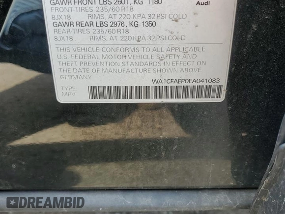 2014 Audi Q5 Premium with VIN WA1CFAFP0EA041083, listed as a Copart auction lot 55646555 with 143,333 mi miles and Clean title. Bid and sale history available at DreamBid. Image 13.