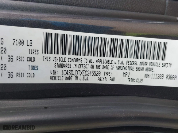 2014 Dodge Durango Limited with VIN 1C4SDJDTXEC345520, listed as a IAAI auction lot 41406601 with 148,216 mi miles. Bid and sale history available at carsss.com. Image 9.