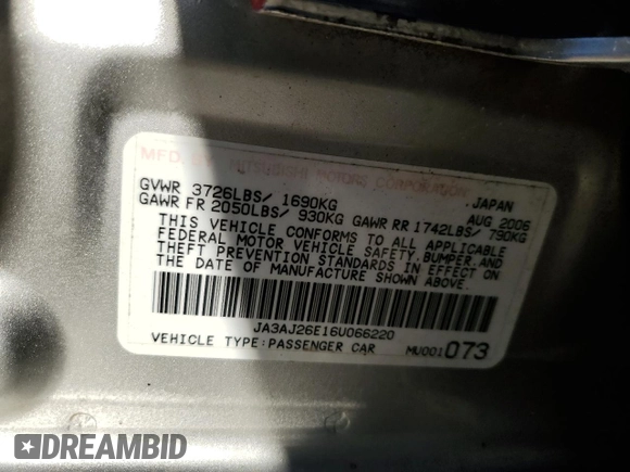 2006 Mitsubishi Lancer ES with VIN JA3AJ26E16U066220, listed as a Copart auction lot 45934735 with Not Provided miles and Salvage Title. Bid and sale history available at DreamBid. Image 14.