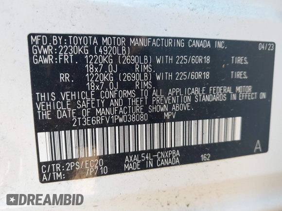 2023 Toyota RAV4 Hybrid XSE with VIN 2T3E6RFV1PW038080, listed as a IAAI auction lot 42518107 with 14,430 mi miles and . Bid and sale history available at DreamBid. Image 9.