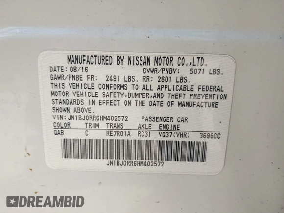2017 Infiniti QX50 with VIN JN1BJ0RR6HM402572, listed as a IAAI auction lot 42045060 with 44,295 mi miles. Bid and sale history available at carsss.com. Image 9.