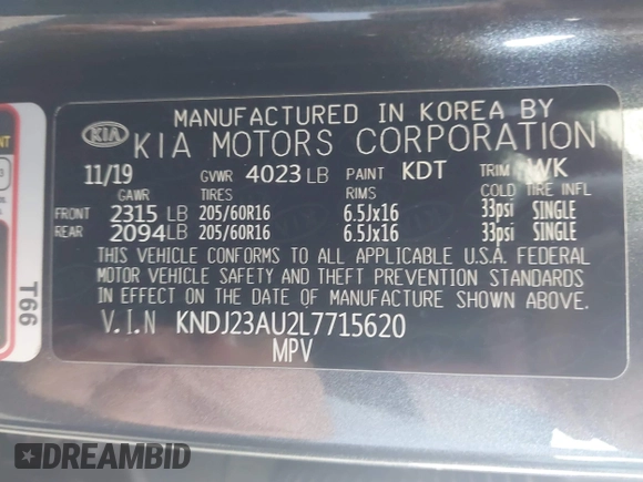 2020 Kia Soul S with VIN KNDJ23AU2L7715620, listed as a IAAI auction lot 41991928 with 93,601 mi miles and . Bid and sale history available at DreamBid. Image 9.