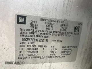 2015 Chevrolet Silverado 1500 LT with VIN 1GCVKRECXFZ221116, listed as a Copart auction lot 56621055 with 198,583 mi miles and Clean Title. Bid and sale history available at DreamBid. Image 10.