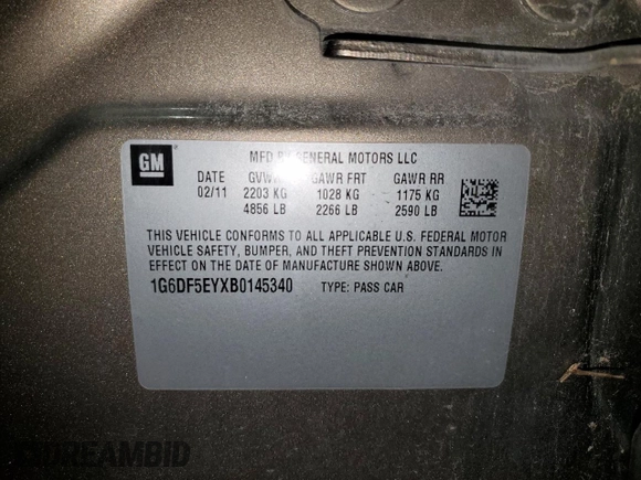 2011 Cadillac CTS Luxury with VIN 1G6DF5EYXB0145340, listed as a Copart auction lot 81978534 with 119,037 mi miles and Salvage Title. Bid and sale history available at DreamBid. Image 12.