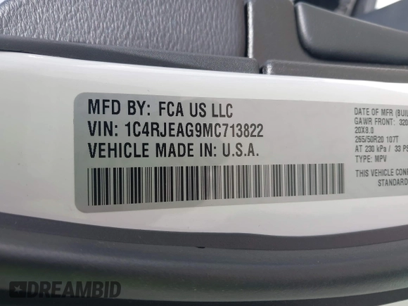 2021 Jeep Grand Cherokee Laredo X with VIN 1C4RJEAG9MC713822, listed as a IAAI auction lot 41527043 with 45,143 mi miles and . Bid and sale history available at DreamBid. Image 9.