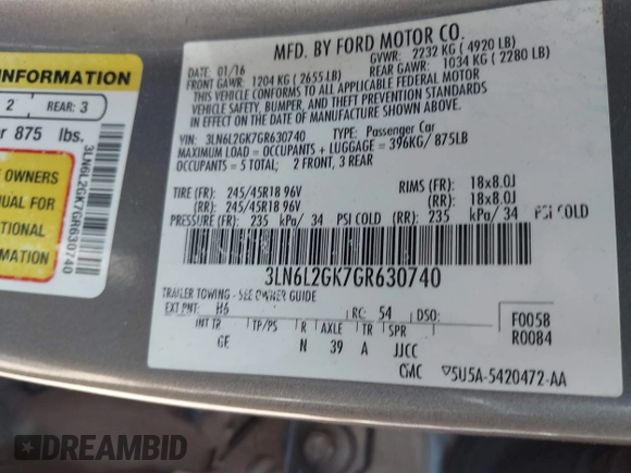 2016 Lincoln MKZ с VIN 3LN6L2GK7GR630740, выставлен на аукционе IAAI как лот 42333580 с пробегом 100 772 миль миль и . История ставок и продаж доступна на DreamBid. Изображение 9.