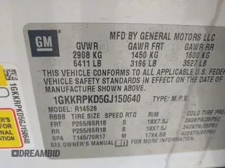 2016 GMC Acadia SLE with VIN 1GKKRPKD5GJ150640, listed as a IAAI auction lot 41978668 with 150,614 mi miles. Bid and sale history available at carsss.com. Image 9.