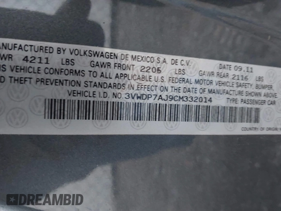 2012 Volkswagen Jetta SE с VIN 3VWDP7AJ9CM332014, выставлен на аукционе IAAI как лот 41527054 с пробегом 153 030 миль миль и . История ставок и продаж доступна на DreamBid. Изображение 9.