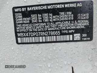 2024 BMW X3 sDrive30i with VIN WBX47DP07RN278665, listed as a IAAI auction lot 41054856 with Not Provided miles and . Bid and sale history available at DreamBid. Image 9.