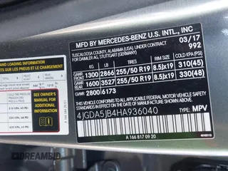 2017 Mercedes-Benz GLE 350 with VIN 4JGDA5JB4HA936040, listed as a IAAI auction lot 42278809 with 80,327 mi miles and . Bid and sale history available at DreamBid. Image 9.