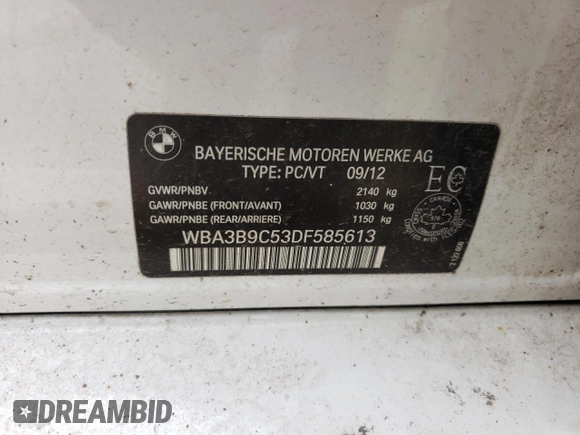 2013 BMW 3 Series 335i xDrive z VIN WBA3B9C53DF585613, wystawiony jako Copart lot #56634425 z przebiegiem 131 604 mil mil oraz Czysty tytuł • Clean title. Historia ofert i sprzedaży dostępna na DreamBid. Obrazek 12.