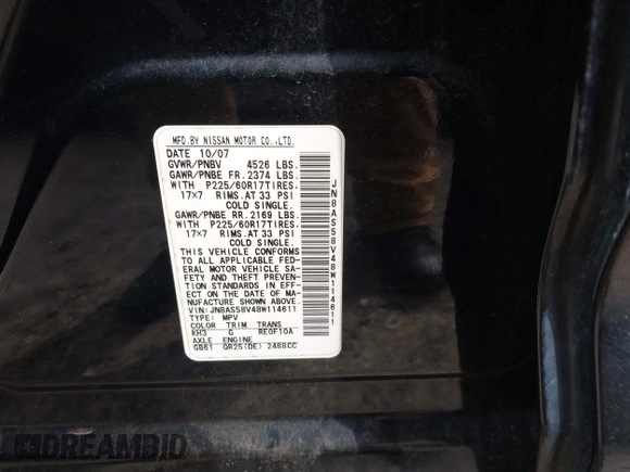2008 Nissan Rogue SL with VIN JN8AS58V48W114611, listed as a IAAI auction lot 41789373 with 208,956 mi miles and . Bid and sale history available at DreamBid. Image 9.