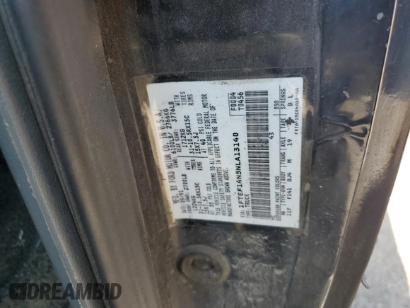 1992 Ford F-150 with VIN 1FTEF14N5NLA13140, listed as a Copart auction lot 61419835 with 180,090 mi miles and Clean title. Bid and sale history available at DreamBid. Image 12.