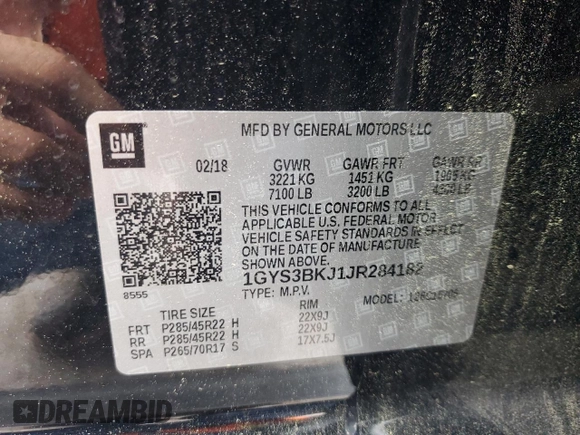 2018 Cadillac Escalade Luxury with VIN 1GYS3BKJ1JR284182, listed as a Copart auction lot 53338935 with 103,398 mi miles and Salvage title. Bid and sale history available at DreamBid. Image 13.