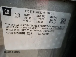 2017 Chevrolet Volt LT with VIN 1G1RC6S5XHU212525, listed as a Copart auction lot 73357422 with 0 mi miles. Bid and sale history available at carsss.com. Image 13.