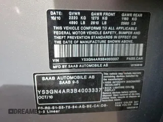 2011 Saab 9-5 Turbo4 with VIN YS3GN4AR3B4003337, listed as a Copart auction lot 75367564 with 0 mi miles and Non Repairable. Bid and sale history available at carsss.com. Image 13.