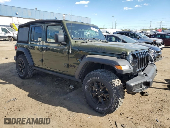 2023 Jeep Wrangler Willys with VIN 1C4HJXDN1PW523503, listed as a Copart auction lot 74976134 with 18,630 mi miles and Clean Title. Bid and sale history available at DreamBid. Image 4.