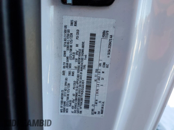 2019 Ford F-350 XL with VIN 1FT8X3BT7KEG22351, listed as a Copart auction lot 85060854 with Not provided miles and Salvage title. Bid and sale history available at DreamBid. Image 13.