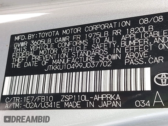 2009 Scion xD with VIN JTKKU10499J037702, listed as a IAAI auction lot 42744549 with 246,001 mi miles and . Bid and sale history available at DreamBid. Image 9.