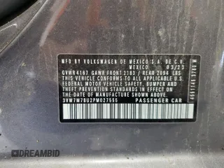 2023 Volkswagen Jetta SE с VIN 3VW7M7BU2PM027555, выставлен на аукционе Copart как лот 56424445 с пробегом 18 692 миль миль и Списание • Salvage title. История ставок и продаж доступна на DreamBid. Изображение 12.