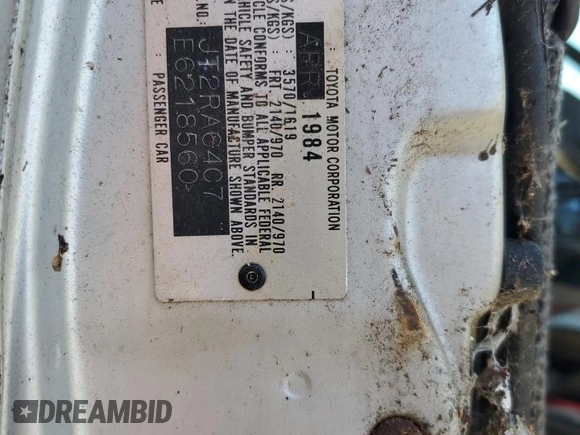 1984 Toyota Celica z VIN JT2RA64C7E6218560, wystawiony jako Copart lot #63087872 z przebiegiem 168 288 mil mil oraz Czysty tytuł • Clean title. Historia ofert i sprzedaży dostępna na DreamBid. Obrazek 10.