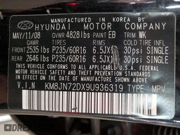 2009 Hyundai Tucson SE with VIN KM8JN72DX9U936319, listed as a Copart auction lot 78304634 with 197,802 mi miles and Clean Title. Bid and sale history available at carsss.com. Image 13.