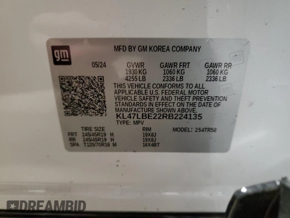 2024 Buick Envista Sport Touring with VIN KL47LBE22RB224135, listed as a Copart auction lot 52175665 with 8,659 mi miles and Salvage Title. Bid and sale history available at DreamBid. Image 14.