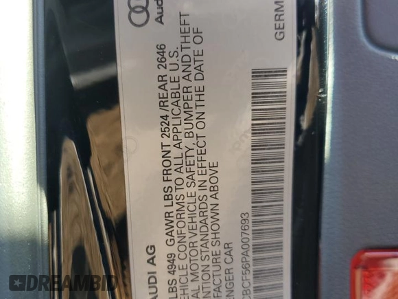 2023 Audi A5 Sportback Premium Plus with VIN WAUCBCF56PA007693, listed as a Copart auction lot 82938034 with 14,486 mi miles and Salvage Title. Bid and sale history available at carsss.com. Image 13.