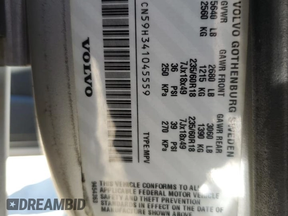 2004 Volvo XC90 с VIN YV1CN59H341045559, выставлен на аукционе Copart как лот 88784665 с пробегом Не указан миль и На запчасти • Non repairable. История ставок и продаж доступна на DreamBid. Изображение 13.