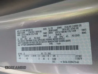 2022 Ford F-250 XL with VIN 1FTBF2B66NEG29082, listed as a IAAI auction lot 42167195 with 22,751 mi miles and . Bid and sale history available at DreamBid. Image 9.