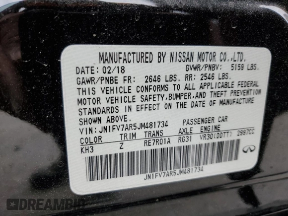 2018 Infiniti Q50 RED SPORT 400 with VIN JN1FV7AR5JM481734, listed as a Copart auction lot 48287625 with 0 mi miles and Salvage Title. Bid and sale history available at carsss.com. Image 14.