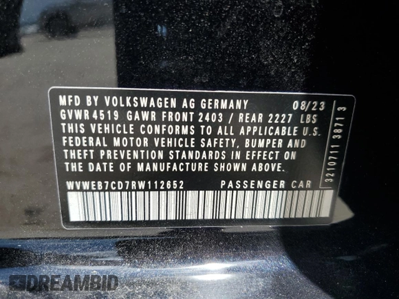 2024 Volkswagen Golf с VIN WVWEB7CD7RW112652, выставлен на аукционе Copart как лот 57025405 с пробегом 9 685 миль миль и Списание • Salvage title. История ставок и продаж доступна на DreamBid. Изображение 12.