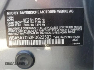 2015 BMW 5 Series 528i xDrive with VIN WBA5A7C53FD622593, listed as a Copart auction lot 49891785 with 183,973 mi miles and Salvage Title. Bid and sale history available at carsss.com. Image 14.