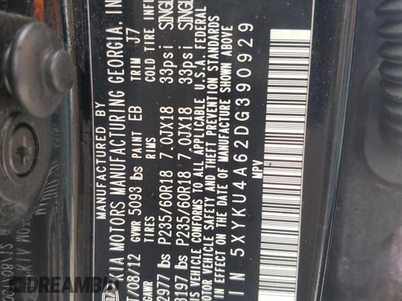 2013 Kia Sorento EX with VIN 5XYKU4A62DG390929, listed as a Copart auction lot 50925105 with 110,973 mi miles and Salvage Title. Bid and sale history available at carsss.com. Image 13.