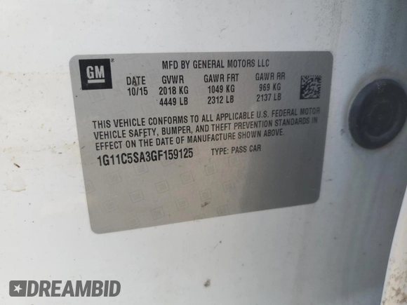 2016 Chevrolet Malibu Limited LT with VIN 1G11C5SA3GF159125, listed as a Copart auction lot 68177614 with 0 mi miles and Salvage Title. Bid and sale history available at carsss.com. Image 12.