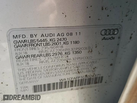 2012 Audi Q5 2.0T Premium with VIN WA1CFAFP1CA024371, listed as a Copart auction lot 73375744 with 145,595 mi miles and Clean Title. Bid and sale history available at carsss.com. Image 13.