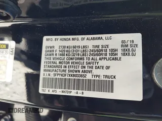 2019 Honda Ridgeline RTL-E with VIN 5FPYK3F7XKB033652, listed as a IAAI auction lot 41751421 with 96,774 mi miles and . Bid and sale history available at DreamBid. Image 9.