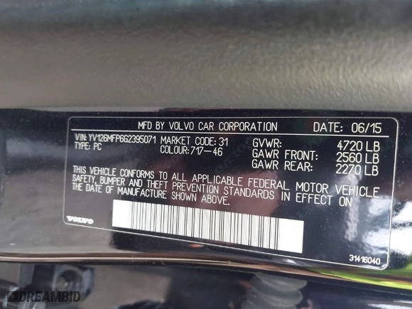 2016 Volvo S60 T5 Drive-E R-Design Special Edition with VIN YV126MFP6G2395071, listed as a IAAI auction lot 41763662 with 89,556 mi miles. Bid and sale history available at carsss.com. Image 9.