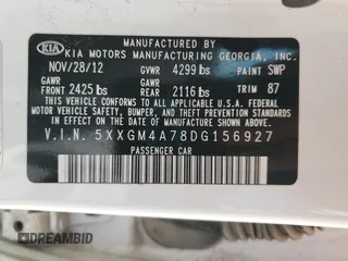 2013 Kia Optima LX with VIN 5XXGM4A78DG156927, listed as a Copart auction lot 50892945 with 194,839 mi miles and Salvage Title. Bid and sale history available at carsss.com. Image 13.