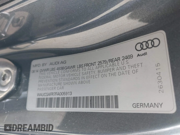 2015 Audi S5 Premium Plus with VIN WAUCGAFR7FA005913, listed as a IAAI auction lot 41542991 with 108,731 mi miles. Bid and sale history available at carsss.com. Image 9.