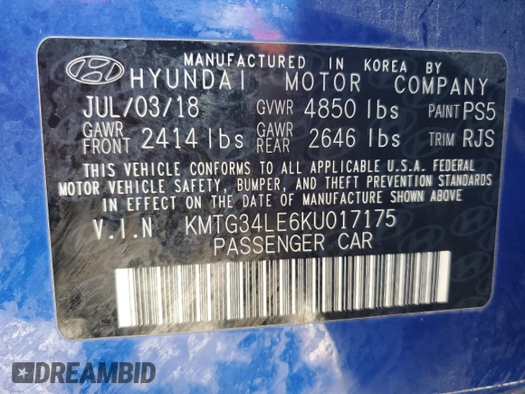 2019 Genesis G70 Design with VIN KMTG34LE6KU017175, listed as a Copart auction lot 88478725 with 28,698 mi miles and Salvage Title. Bid and sale history available at DreamBid. Image 12.