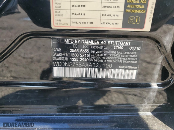 2010 Mercedes-Benz S-Class S 550 with VIN WDDNG7BB4AA321100, listed as a Copart auction lot 44456305 with 161,451 mi miles and Salvage Title. Bid and sale history available at carsss.com. Image 14.