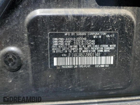 2018 Subaru WRX z VIN JF1VA1A62J9801348, wystawiony jako Copart lot #60169565 z przebiegiem 71 055 mil mil oraz Szkoda całkowita • Salvage title. Historia ofert i sprzedaży dostępna na DreamBid. Obrazek 12.