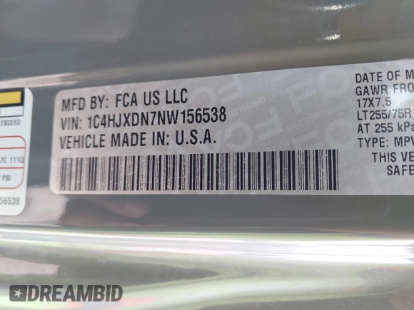 2022 Jeep Wrangler Unlimited Sport with VIN 1C4HJXDN7NW156538, listed as a IAAI auction lot 41526074 with 27,082 mi miles and . Bid and sale history available at DreamBid. Image 9.