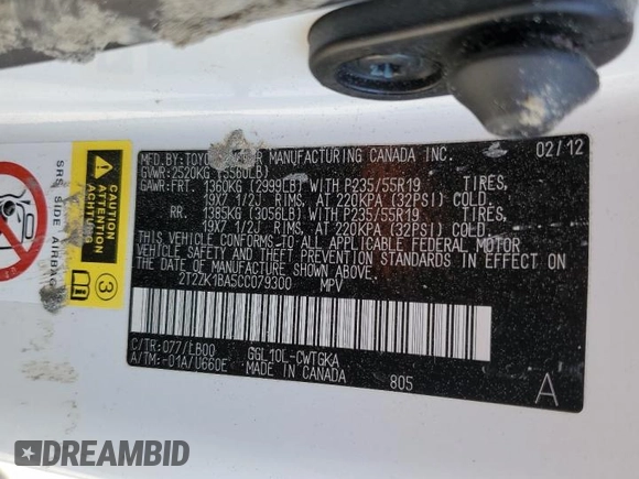 2012 Lexus RX 350 with VIN 2T2ZK1BA5CC079300, listed as a Copart auction lot 48739285 with 187,512 mi miles and Salvage Title. Bid and sale history available at DreamBid. Image 16.