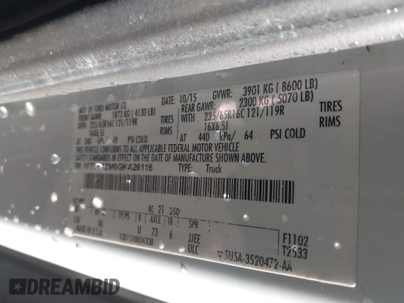 2016 Ford Transit Cargo with VIN 1FTYE1ZM6GKA26116, listed as a IAAI auction lot 41239816 with 173,115 mi miles and . Bid and sale history available at carsss.com. Image 9.