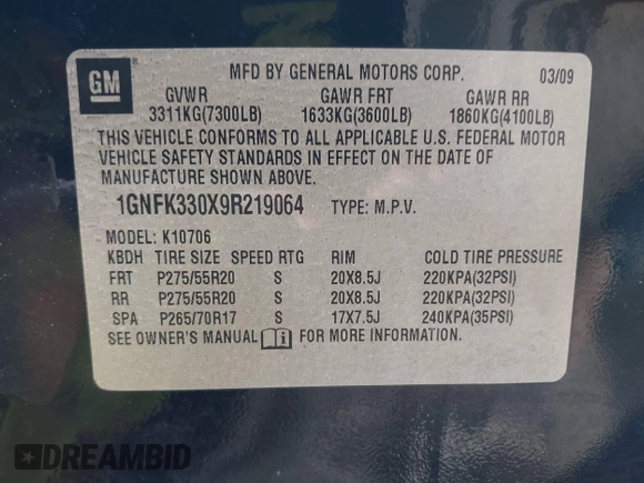 2009 Chevrolet Tahoe LTZ z VIN 1GNFK330X9R219064, wystawiony jako IAAI lot #42261154 z przebiegiem 125 511 mil mil oraz . Historia ofert i sprzedaży dostępna na DreamBid. Obrazek 9.